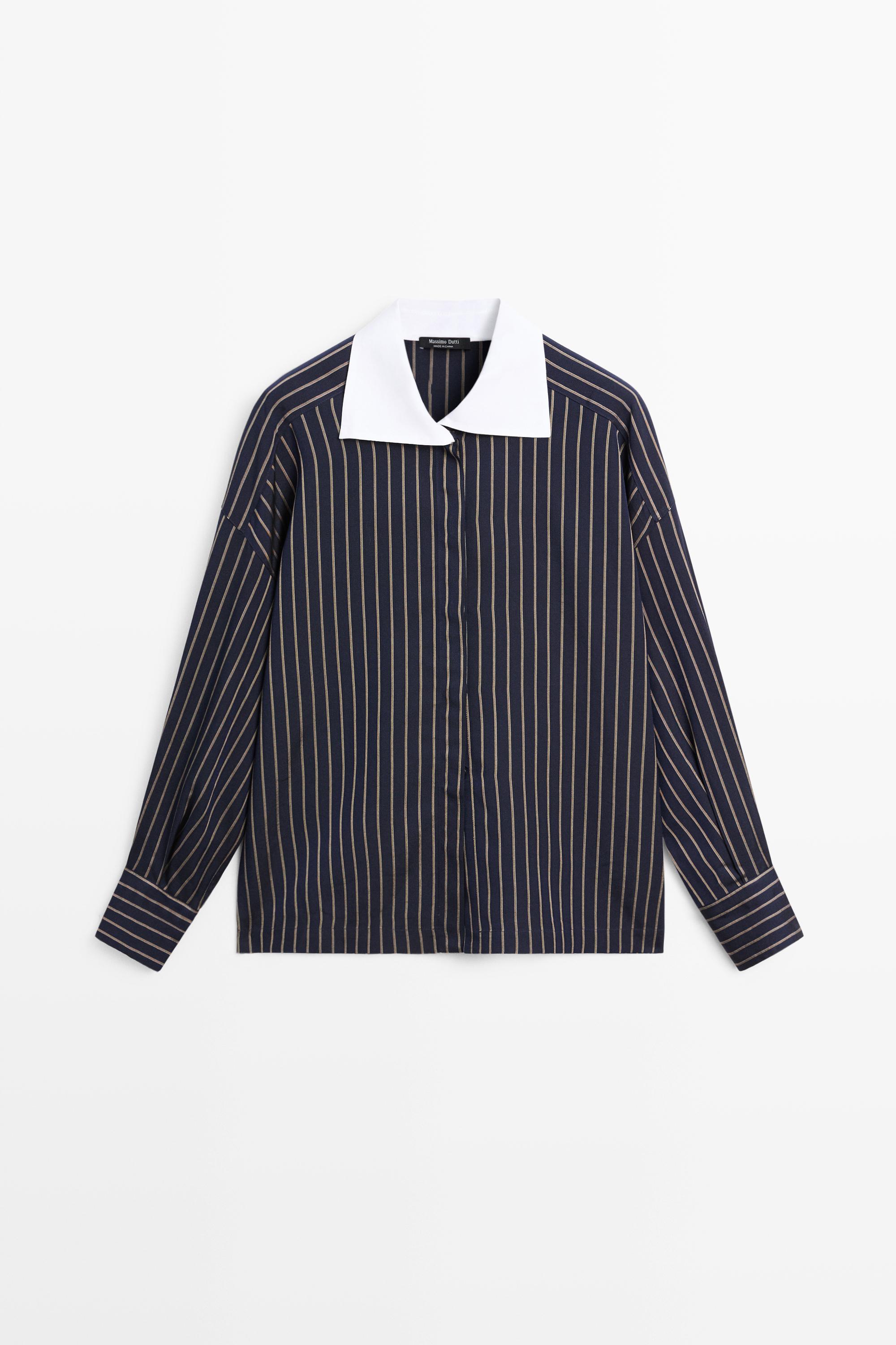 Striped contrast collar shirt